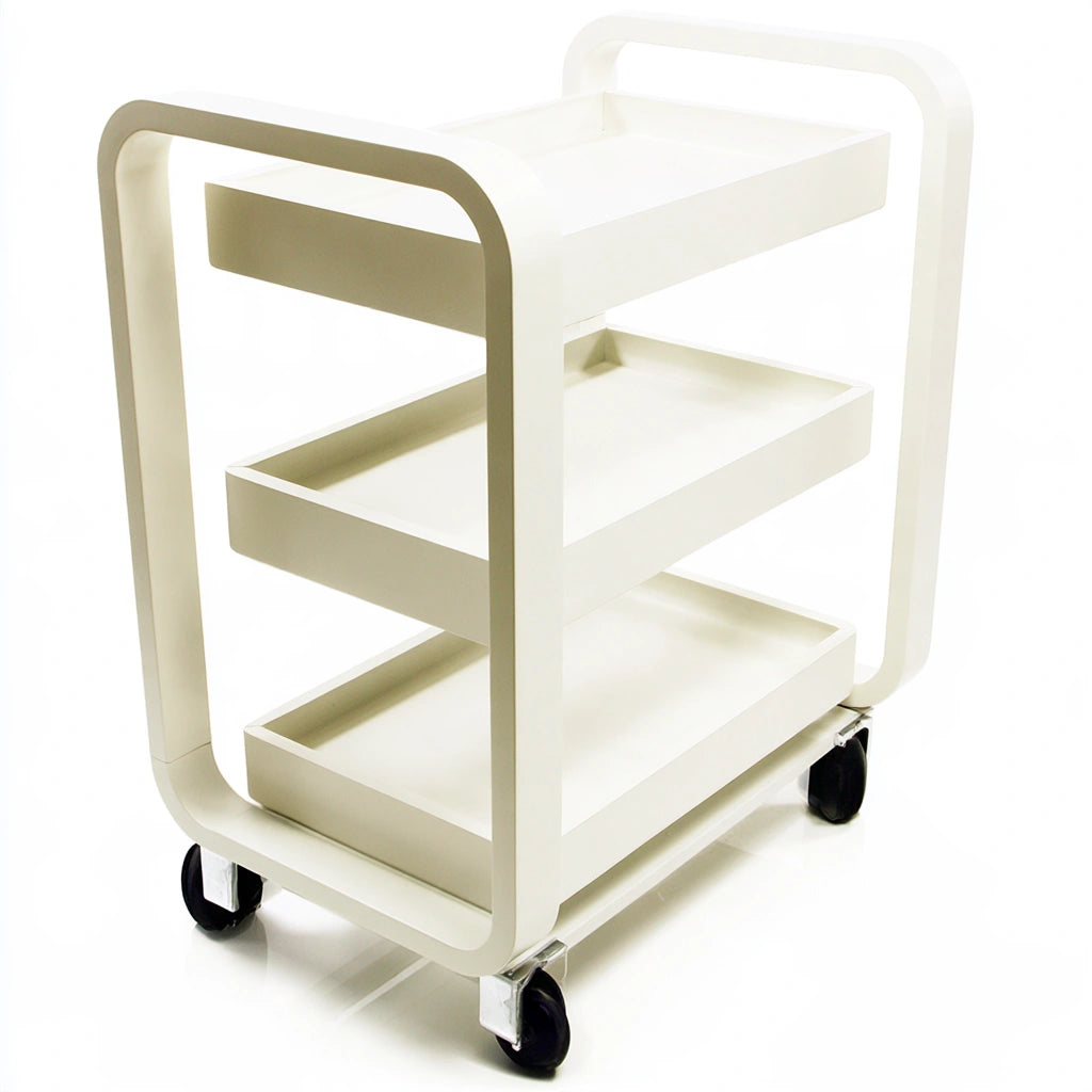 Carrello portaoggetti su ruote a tre livelli, colore bianco