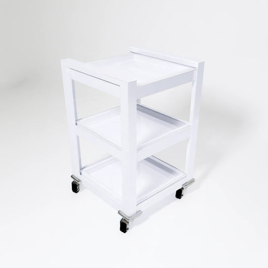 Carrello portaoggetti su ruote a tre livelli, colore bianco